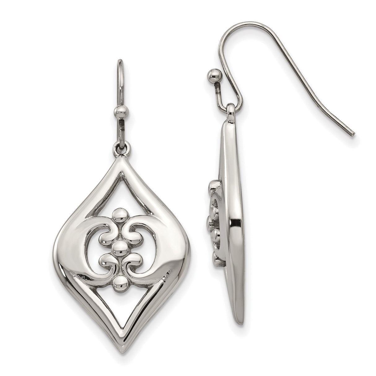 Stainless Steel Dangle Earrings with Marquise Shape and Tribal Swirl Design