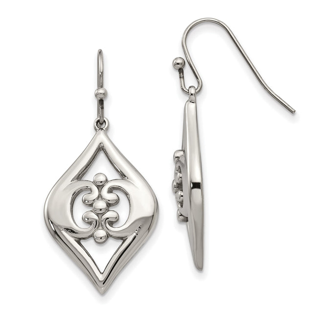 Stainless Steel Dangle Earrings with Marquise Shape and Tribal Swirl Design