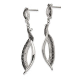 Stainless Steel Dangle Earrings with Cubic Zirconia, Twisted Design, Black and Clear Crystals