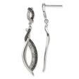 Stainless Steel Dangle Earrings with Cubic Zirconia, Twisted Design, Black and Clear Crystals