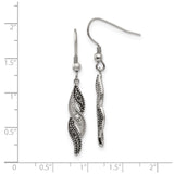 Stainless Steel Dangle Earrings with Cubic Zirconia, Twisted Wave Two-Tone Design