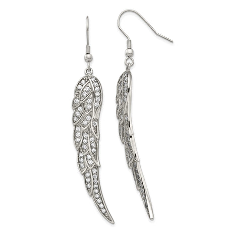 Stainless Steel Angel Wing Drop Earrings with Cubic Zirconia, Spiritual Memorial Design