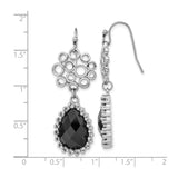 Stainless Steel Dangle Earrings with Onyx Teardrop, Linked Circle Design for Women