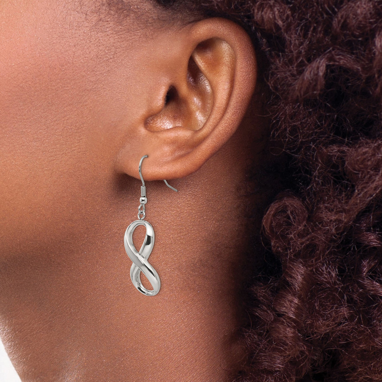 Stainless Steel Infinity Dangle Earrings, Polished Finish, Modern Minimalist Design for Women