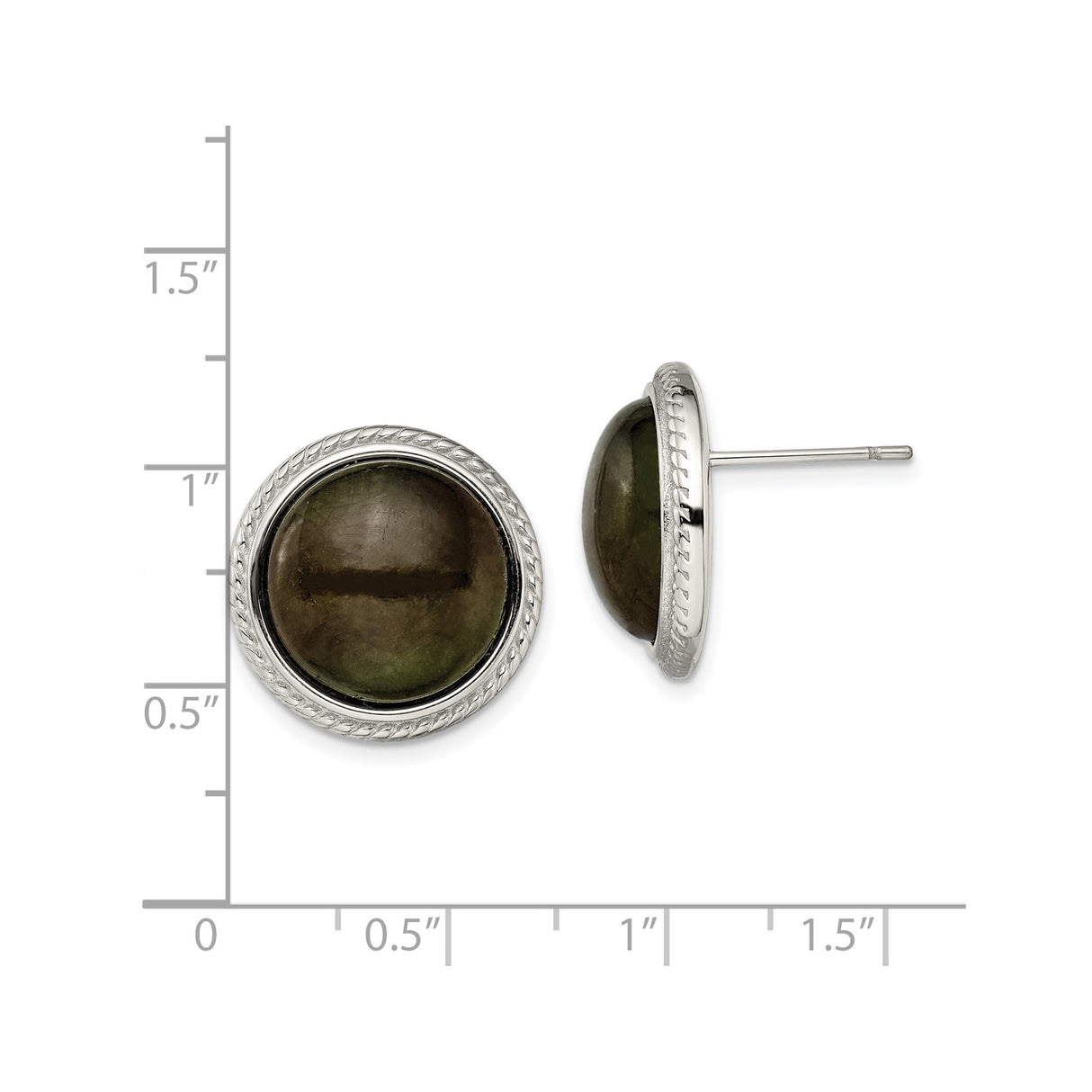 Stainless Steel Stud Earrings with Labradorite Cabochons, Rope Bezel, Minimalist Design