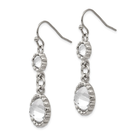 Stainless Steel Dangle Earrings with Clear Glass Crystals, Floral Edging, Lightweight Design