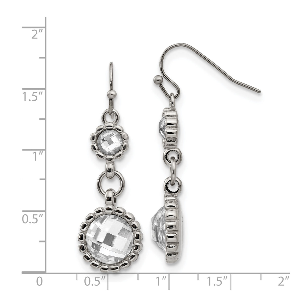 Stainless Steel Dangle Earrings with Clear Glass Crystals, Floral Edging, Lightweight Design