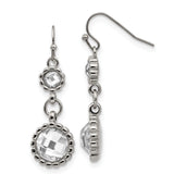 Stainless Steel Dangle Earrings with Clear Glass Crystals, Floral Edging, Lightweight Design