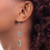 Stainless Steel Dangle Earrings with Cubic Zirconia and Teardrop Mother of Pearl Inlay, Floral Filigree Design