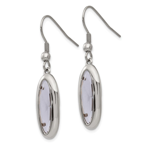 Stainless Steel Drop Earrings with Clear Faceted Glass Crystals in Bezel Setting