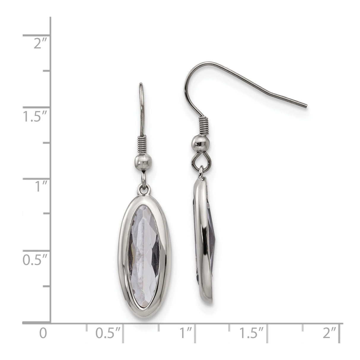 Stainless Steel Drop Earrings with Clear Faceted Glass Crystals in Bezel Setting