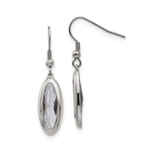 Stainless Steel Drop Earrings with Clear Faceted Glass Crystals in Bezel Setting