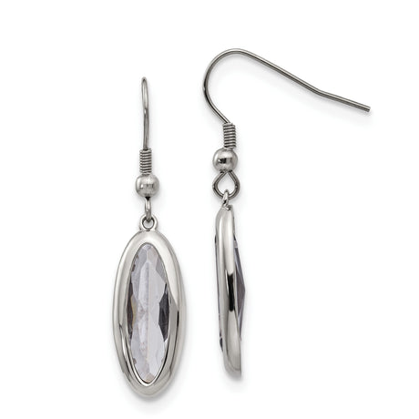 Stainless Steel Drop Earrings with Clear Faceted Glass Crystals in Bezel Setting