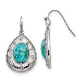 Stainless Steel Teardrop Dangle Earrings with Turquoise and Cubic Zirconia, Boho Southwestern Style
