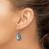 Stainless Steel Teardrop Dangle Earrings with Abalone Shell, Beaded Border, Bohemian Style