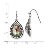 Stainless Steel Teardrop Dangle Earrings with Abalone Shell, Beaded Border, Bohemian Style