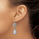 Stainless Steel Dangle Earrings with Teardrop Rose Quartz, Beaded Bezel Setting, Open Circle Design