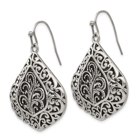 Stainless Steel Dangle Earrings with Floral Scroll Filigree, Vintage Boho Style for Women