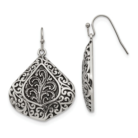 Stainless Steel Dangle Earrings with Floral Scroll Filigree, Vintage Boho Style for Women