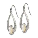 Stainless Steel Teardrop Dangle Earrings with Mother of Pearl Inlay and Brushed Finish