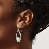 Stainless Steel Teardrop Dangle Earrings with Mother of Pearl Inlay and Brushed Finish