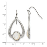 Stainless Steel Teardrop Dangle Earrings with Mother of Pearl Inlay and Brushed Finish