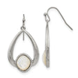 Stainless Steel Teardrop Dangle Earrings with Mother of Pearl Inlay and Brushed Finish