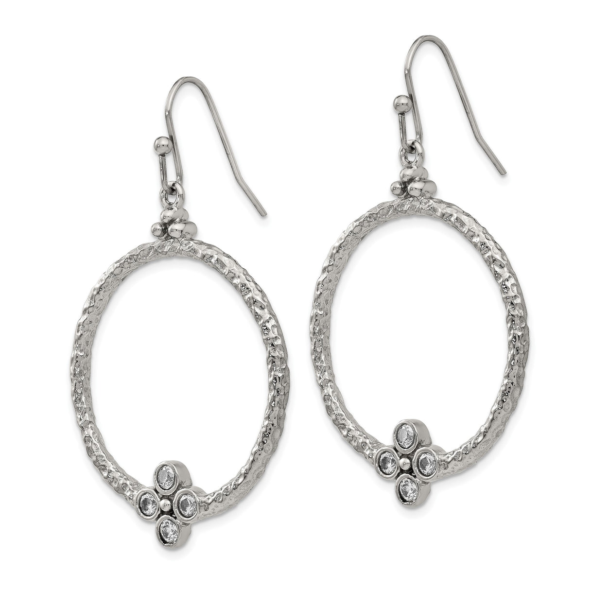 Stainless Steel Dangle Hoop Earrings with Cubic Zirconia Four-Stone Clover Design