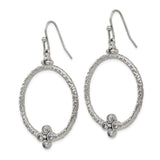 Stainless Steel Dangle Hoop Earrings with Cubic Zirconia Four-Stone Clover Design
