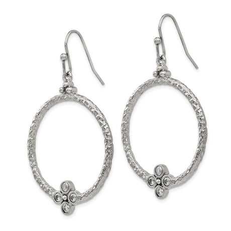Stainless Steel Dangle Hoop Earrings with Cubic Zirconia Four-Stone Clover Design