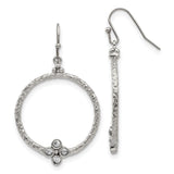 Stainless Steel Dangle Hoop Earrings with Cubic Zirconia Four-Stone Clover Design