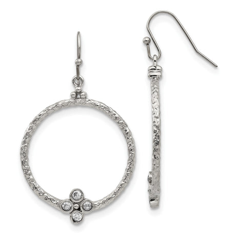 Stainless Steel Dangle Hoop Earrings with Cubic Zirconia Four-Stone Clover Design