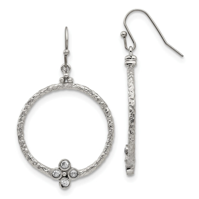Stainless Steel Dangle Hoop Earrings with Cubic Zirconia Four-Stone Clover Design