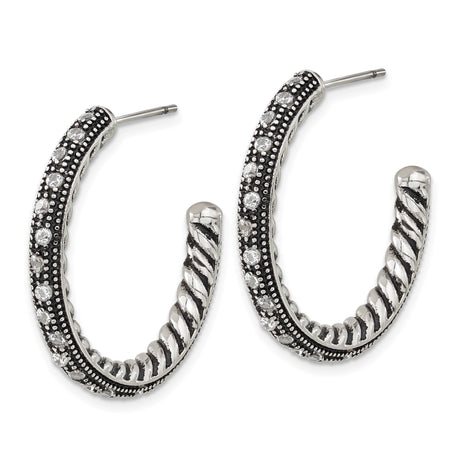 Stainless Steel Hoop Earrings with Cubic Zirconia, Twisted Rope and Beaded Edge Design