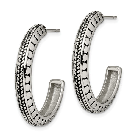Stainless Steel Hoop Earrings with Etched Pattern and Bold Rope Detail