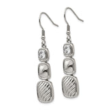 Stainless Steel Dangle Earrings with Cubic Zirconia, Square Drop Design, Geometric Style