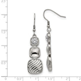 Stainless Steel Dangle Earrings with Cubic Zirconia, Square Drop Design, Geometric Style