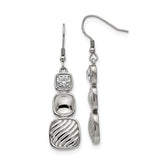 Stainless Steel Dangle Earrings with Cubic Zirconia, Square Drop Design, Geometric Style