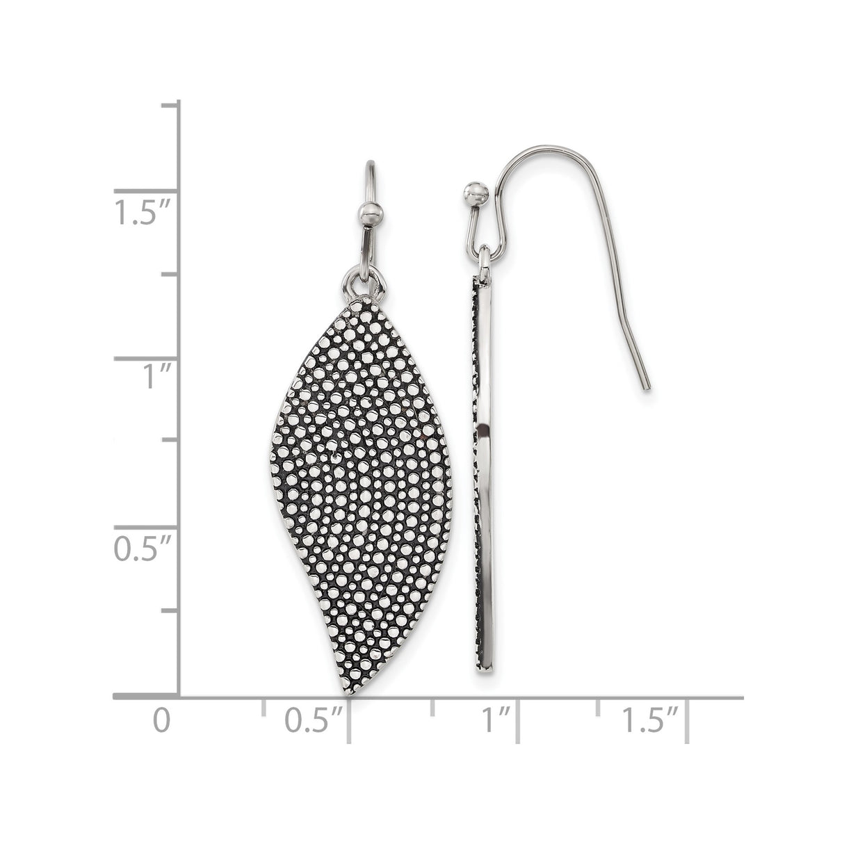 Stainless Steel Dangle Earrings with Textured Leaf Design, Dotted Pattern, Boho Nature-Inspired Style