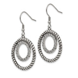 Stainless Steel Dangle Earrings with Cubic Zirconia, Twisted Rope and Double Circle Design