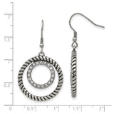 Stainless Steel Dangle Earrings with Cubic Zirconia, Twisted Rope and Double Circle Design