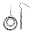 Stainless Steel Dangle Earrings with Cubic Zirconia, Twisted Rope and Double Circle Design
