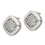 Stainless Steel Cushion Cut Cubic Zirconia Stud Earrings with Rope Edge Detailing