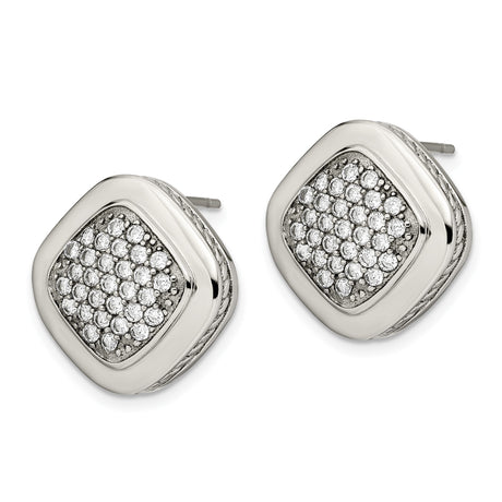 Stainless Steel Cushion Cut Cubic Zirconia Stud Earrings with Rope Edge Detailing
