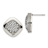 Stainless Steel Cushion Cut Cubic Zirconia Stud Earrings with Rope Edge Detailing