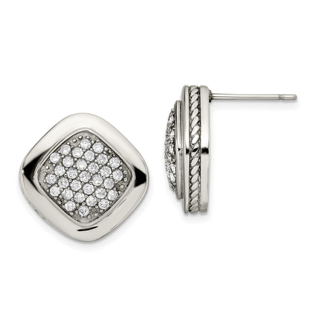 Stainless Steel Cushion Cut Cubic Zirconia Stud Earrings with Rope Edge Detailing