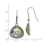 Stainless Steel Teardrop Earrings with Abalone Inlay, Rope Border, Boho Ocean Style