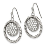Stainless Steel Dangle Earrings with Cubic Zirconia, Textured Rope Edge and Circular Drop Design