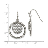 Stainless Steel Dangle Earrings with Cubic Zirconia, Textured Rope Edge and Circular Drop Design