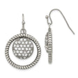 Stainless Steel Dangle Earrings with Cubic Zirconia, Textured Rope Edge and Circular Drop Design